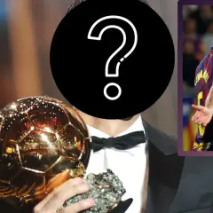 Kto zasłużył na Złotą Piłkę? Robert Lewandowski w garniturze z trofeum i w stroju FC Barcelony.