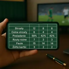 Tabela statystyk meczowych, przypominająca ligę holenderską, wyświetlana na ekranie telefonu.