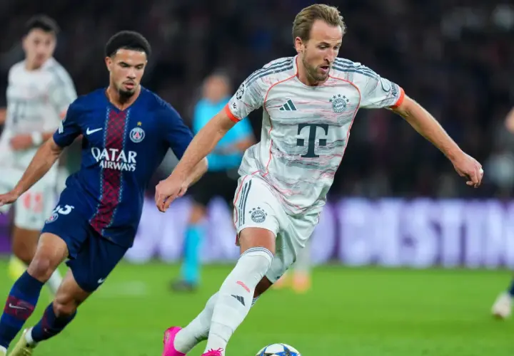 Piłkarz Bayernu Monachium Harry Kane w akcji podczas meczu Ligi Mistrzów.