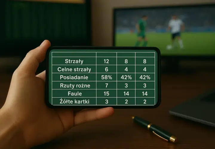 Tabela statystyk meczowych, przypominająca ligę holenderską, wyświetlana na ekranie telefonu.