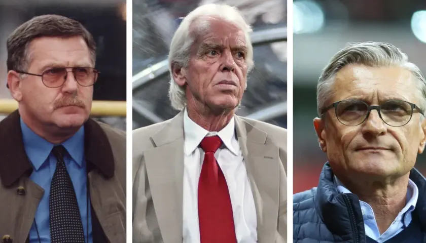 Trzej wybitni trenerzy reprezentacji Polski w piłce nożnej: Antoni Piechniczek, Kazimierz Górski i Jerzy Brzęczek.