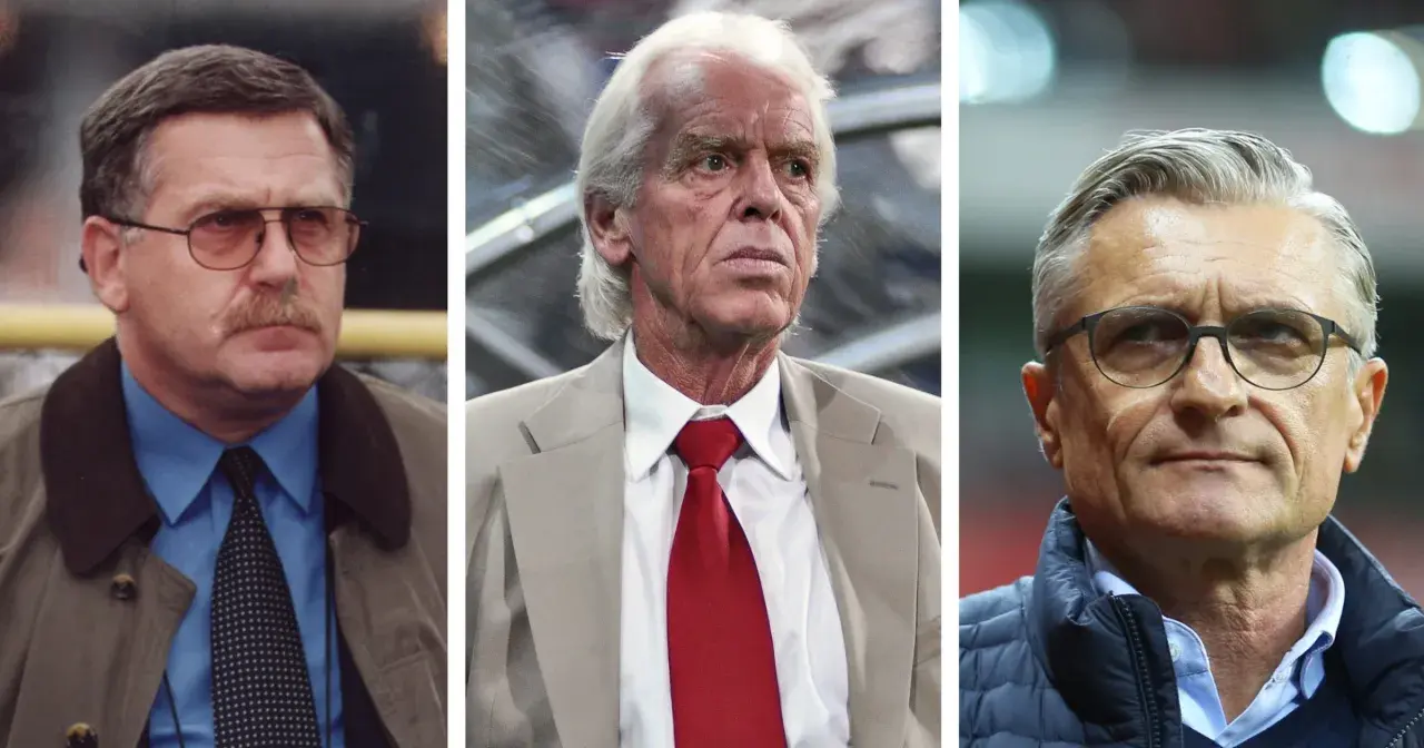 Trzej wybitni trenerzy reprezentacji Polski w piłce nożnej: Antoni Piechniczek, Kazimierz Górski i Jerzy Brzęczek.